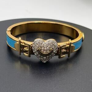 Juicy Couture Blue Leather Pave
Heart Hinged Gold Tone Buckle Bangle